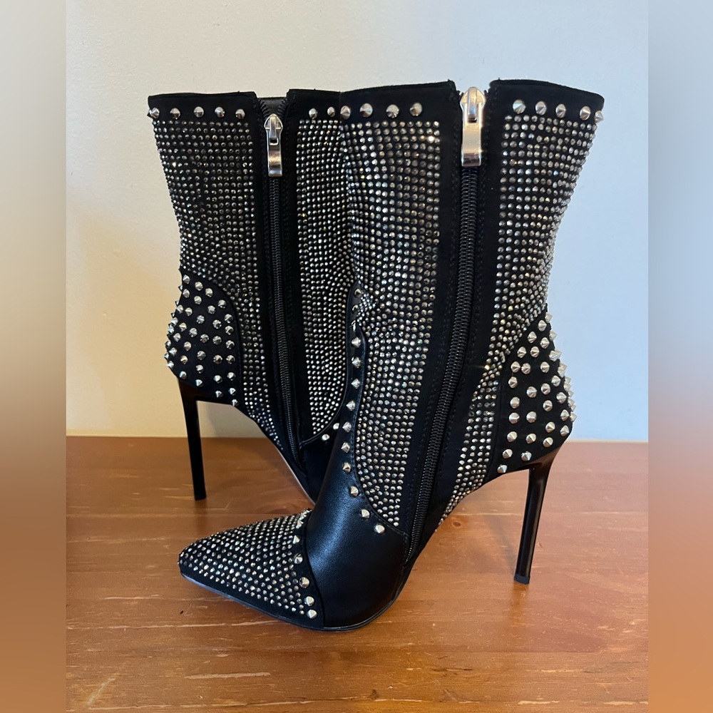 AZALEA WANG Hit It From The Back Black Stiletto Heel Bootie 7 Rhinestone Stud - Picture 7 of 9